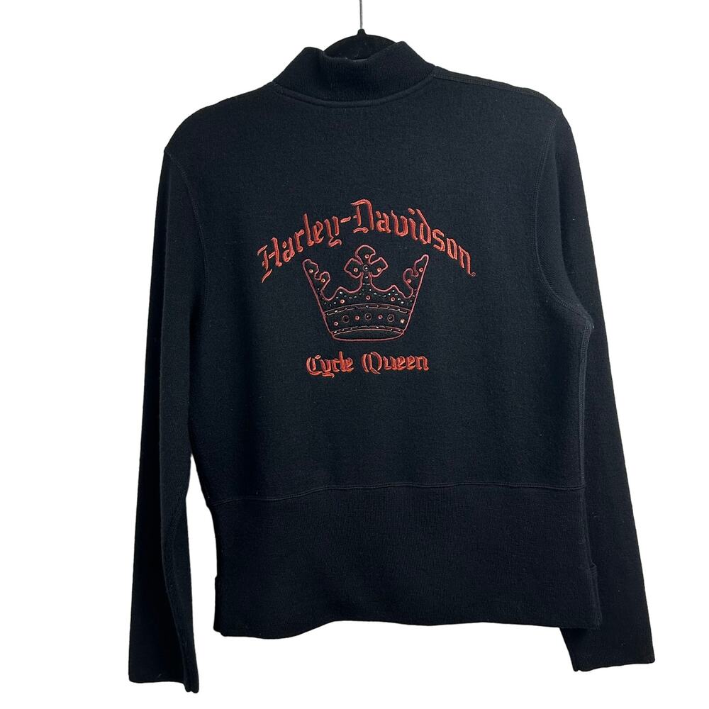 Harley-Davidson Cycle Queen Wool Jacket Large Black Full Zip Crown Sweater Studs - Picture 5 of 8